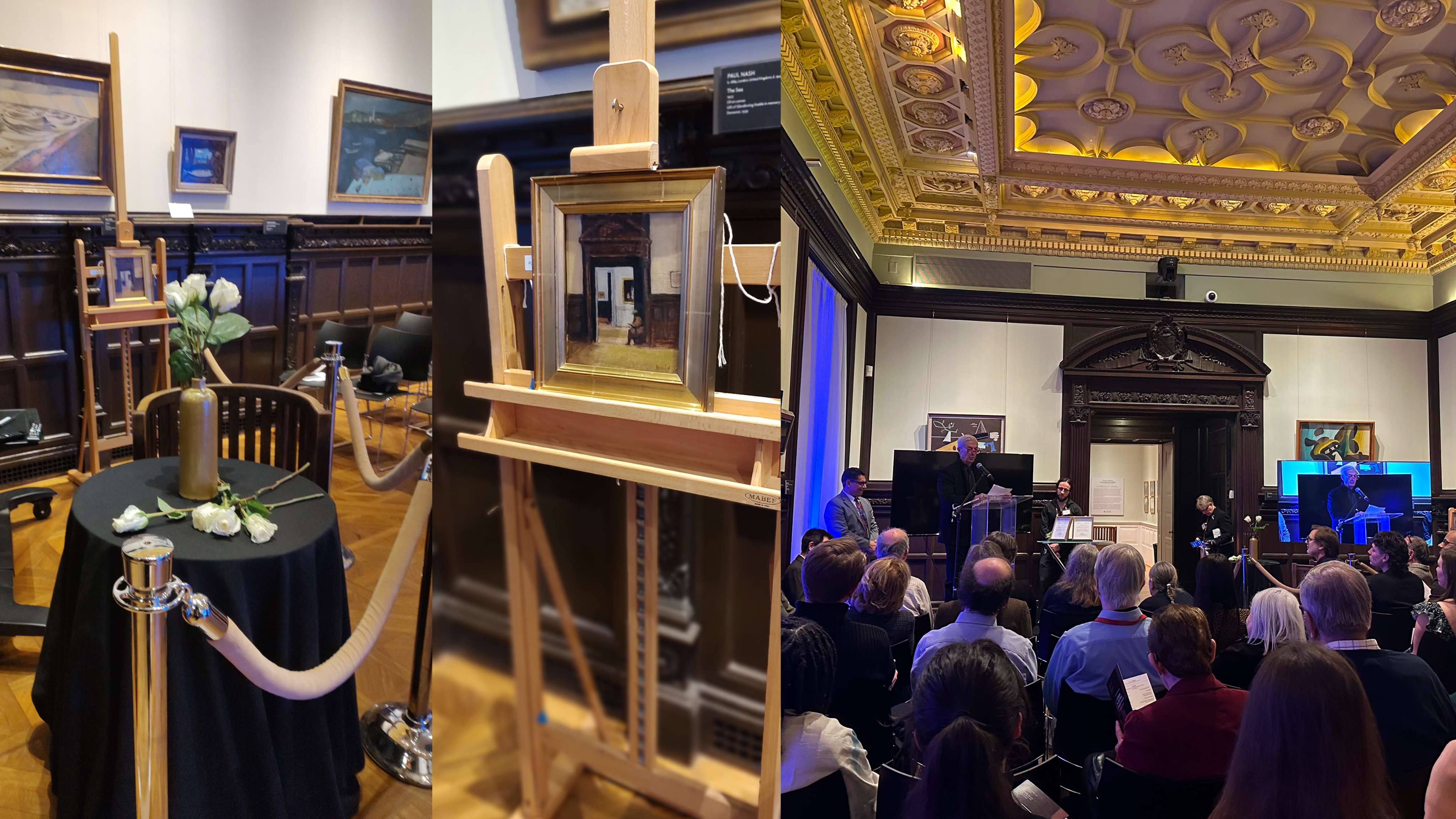 Collage of 3 photos of the Jack Boul painting displayed at the 2025 MA Celebration Event